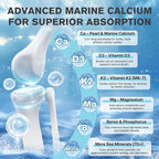 Marine Calcium Bone Density & Strength Supplement, Maximum Absorption Pearl & Icelandic Marine Algae Calcium - with Magnesium, Vitamin D3+K2, Organic 70+ Ocean Minerals for Bone Health,45 Days Supply