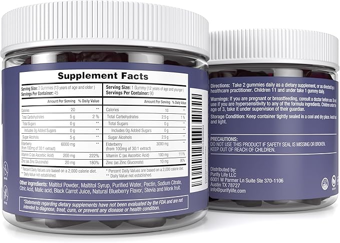 Sugar-Free Elderberry Gummies with Vitamin C & Zinc for Adults and Kids, Immune Support Supplement for Respiratory Health, Sambucus Elderberry Antioxidant Gummies - Vegan, 90 Count