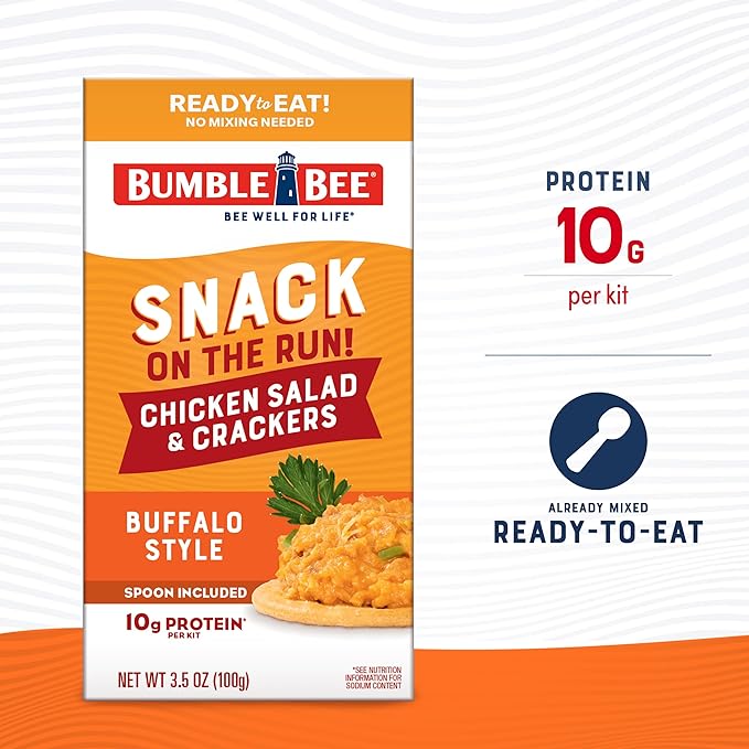 Bumble Bee Snack On The Run! Protein Snack Pack - Buffalo Chicken Salad with Crackers - 10g Protein per Box - Ready to Eat Easy-Open Canned Chicken Salad (Pack of 1)