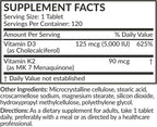 Futurebiotics Vitamin K2 with D3, 2 in 1 Support, 5000 IU Vitamin D3 & 90 mcg Vitamin K2 MK-7 Non-GMO, 120 Tablets