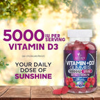 Vitamin D Supplement Gummy - Vitamin D3 125 mcg 5000 IU Per Serving - Bone, Teeth, Muscle and Immune Health Support for Men & Women, Premium VIT D3 Nature's & Gluten Free - 120 Gummies