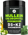Mullein Gummies for Lung Support with Chlorophyll Magnesium, Vitamin D3 5000 IU & Vitamin K2 100 MCG - Mullein with Chlorophyll Gummies for Lung, Bone, & Immune Support – Vegan, Non-GMO, Gluten-Free