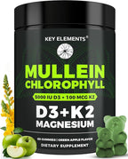 Mullein Gummies for Lung Support with Chlorophyll Magnesium, Vitamin D3 5000 IU & Vitamin K2 100 MCG - Mullein with Chlorophyll Gummies for Lung, Bone, & Immune Support – Vegan, Non-GMO, Gluten-Free