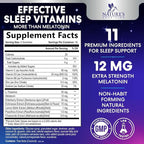 Sleep Gummies with Melatonin 12 mg Per Serving - Extra Strength Sleep Vitamin Gummy, Natural Melatonin Gummy, Occasional Sleep Support Supplement for Adults, Vegan, Gomitas para Dormir - 60 Gummies