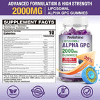 Liposomal Alpha GPC 2000mg & Citicoline Gummies Complex Phosphatidylserine,Ginkgo Biloba,L-Tyrosine,Huperzine A & B Vitamins,20-in-1 Blend for Focus, Memory & Cognitive Support