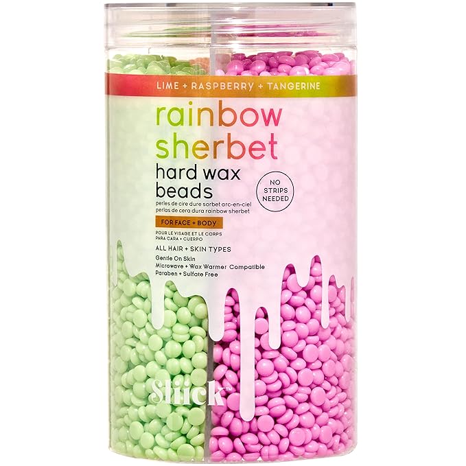 Sliick Hard Wax Beads for Hair Removal, Rainbow Sherbet - Stripless Wax Beads for Face, Body, & Sensitive Skin, 8 oz