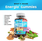 Ashwagandha Maca Root Gummies with Fenugreek Hibiscus Slippery Elm Saffron Extract & Beta Carotene | Peach Flavor Vegan Gummy Vitamins Adaptogen Cortisol Supplement Energlo By Clean Nutra