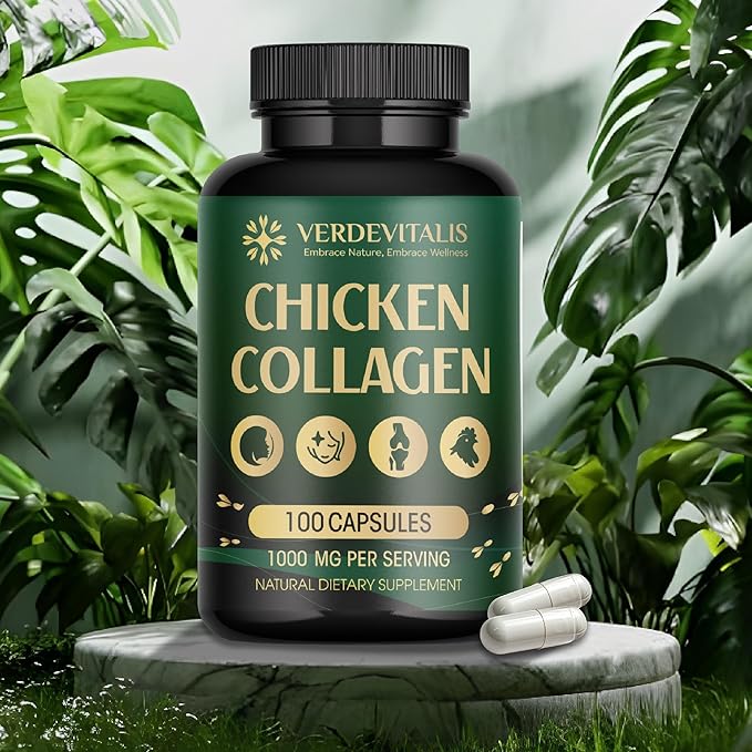 Chicken Collagen Type ii Capsules -Nutritional Supplement for Joint, Skin & Bone Support-Non-GMO, Anti-Aging Supplements with Hydrolyzed Collagen Peptides - 100 Capsules