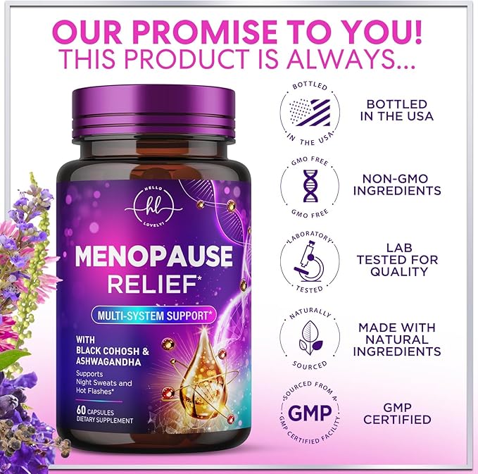 Menopause Supplements for Women - Complete Hot Flash Night Sweats & Menopause Relief Pills, Probiotics with Dong Quai & Black Cohosh for Vaginal, Digestive Support - 60 Capsules