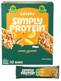 Simply Protein - Lemon Coconut Crispy Bars - Plant Based Protein Bars - Low Carb, Low Sugar, High Fiber - 13g Protein, 2g Sugar, 7g Fiber - Vegan, Gluten Free, Non GMO, Kosher - 32 Bars