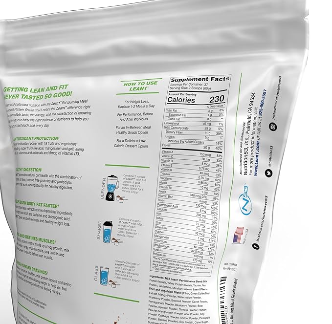 Lean1 Chocolate, Meal Replacement Protein Shake, 37 Servings in a 5lb Bag