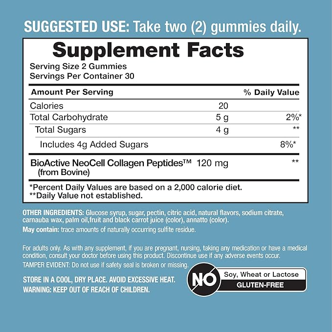 NeoCell Collagen Peptides Gummies | 60 Count | Types I & III | Advanced Formula Supplement | for Women and Men