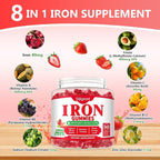 180 Count | Iron Supplement for Women,Men & Kids, Iron Gummies for Iron Deficiency & Anemia with Vitamin C B6 B12,Folate-Iron Supplement Support Bl♡♡d Oxygen & Energy Boost, Vegan,Non-GMO &Gluten Free