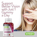 VITEEY Vitamin B Complex Gummies with Vitamin C, Sugar Free - Energy, Metabolism & Nerve Health - B6, B12, Folic Acid, Biotin - Vegan, Gelatin Free, GMO Free - Tasty Chewable Strawberry Flavored Gummy