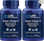 Life Extension Super Omega-3 EPA/DHA Fish Oil,Sesame Lignans & Olive Extract – Cognitive Health,Cholesterol Health Support,Gluten-Free,Non-GMO,120 Softgels,(Pack of 2)