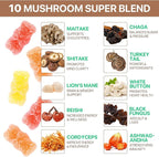 Mushroom Gummies for Adults,10x Mushroom Supplement,Energy, Focus, Mood & Cognitive Support,Vegan, Immune, Brain Support & Chill Mushroom Complex Gummy,80 Gummies