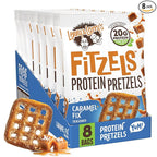 Lenny & Larry's FITZELS Protein Pretzels [Caramel Fix] – 8 x 3oz Bags of High Protein Snacks with 20g Plant Based Protein – Vegan Snack – Incredibly Tasty with Salty Crunch