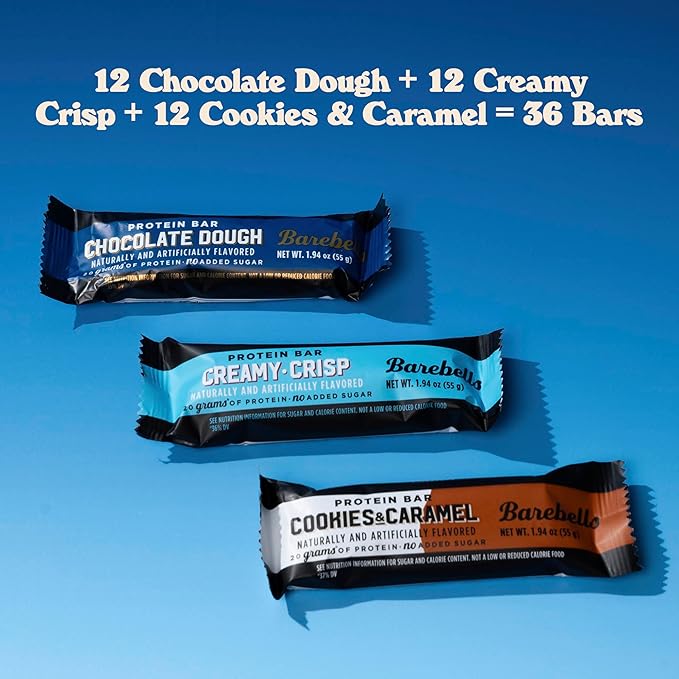 Barebells Starter Pack (3 Mix Pack) – 36 Total Bars, High Protein Snack, with 20g Protein & No Added Sugar – On-the-Go Breakfast or Post-Workout Treat, Cookies and Caramel, Creamy Crisp, Chocolate Dough