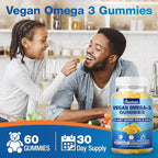 Omega-3 Gummies for Adults, Orange Flavor – Sugar-Free, Algae-Derived DHA 600mg & EPA 300mg, with Vitamins A, C, E, Zinc, 120 Gummies