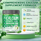 Calcium Citrate 1200 mg with Vitamin D3 Gummies, Calcium Citrate Magnesium Zinc with Vitamin D3 Supplement for Women & Men Bone & Teeth Support, Natural Apple Flavor - 30 Day Vegan Supply