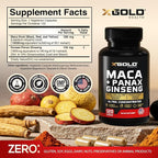 Maca Root Capsules 20:1 Extract + Korean Panax Ginseng10:1 Extract - 20x Concentrated Black + Red + Yellow Maca Root, 10x Concentrated Panax Ginseng Capsules - Ultra Potent & Highly Purified