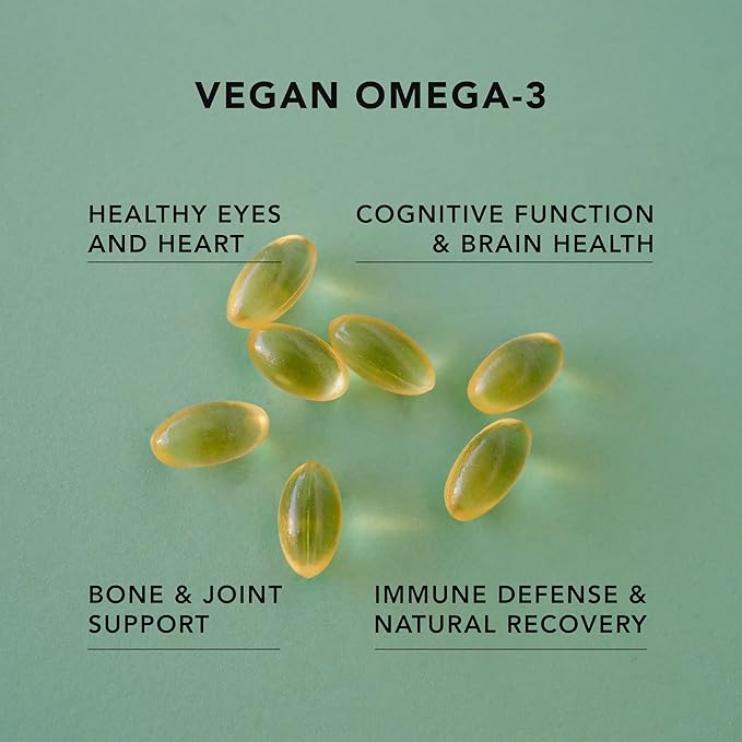 AMANDEAN Vegan Omega 3 Supplement. Premium Fish Oil Alternative. Algae DHA & EPA. Carrageenan Free Softgels. Algal Essential Fatty Acids. Plant Based Heart, Brain, Eye, Skin, Immune Support. (120ct)