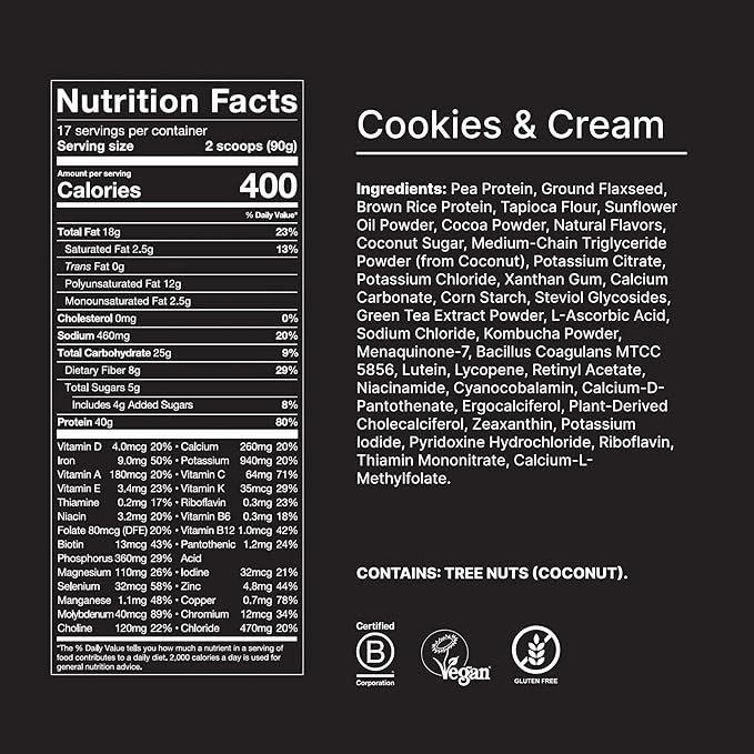 Huel Black Edition | Cookies and Cream 40g Vegan Protein Powder | Nutritionally Complete Meal Replacement | 27 Vitamins and Minerals, Gluten Free | 17 Servings