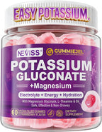 NEVISS Potassium Gluconate + Magnesium Glycinate Gummies w/ B6 & L-Theanine for Muscle Cramp & Leg Cramp Relief | Sugar-Free Electrolyte Supplement for Energy, Hydration & Calm Relax | Vegan, 60Cts