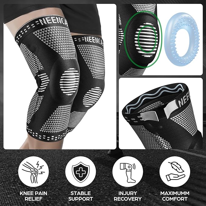 NEENCA Professional Knee Brace for Pain Relief, Medical Knee Support with Patella Pad & Side Stabilizers, Compression Knee Sleeve for Meniscus Tear, ACL, Joint Pain, Runner, Workout (Black, XX-Large)