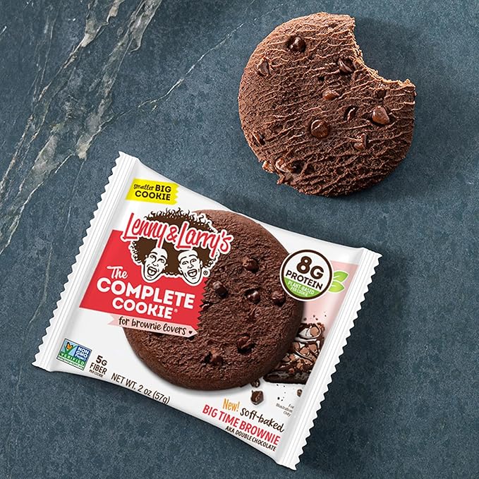 Lenny & Larry's Complete Protein Cookie, [Big Time Brownie], Chewy Soft Baked, 8g Plant Protein, Vegan, Non-GMO, High Fiber, [2 Ounce] Cookie (Pack of 12)