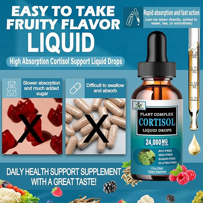 Cortisol Supplement for Women - 19-in-1 Liquid Cortisol Supplement w/Ashwagandha Magnesium L-theanine Phosphatidylserine Herbs - High Absorption Hormone Balanced for Women Drops - Sleep Focus, Non-GMO