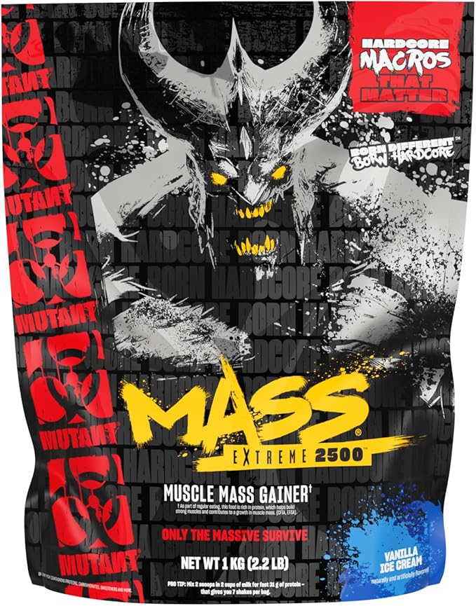Mutant Mass Extreme 2500 – High Calorie Mass Gainer Whey Protein Powder for Muscle Building and Weight Gain – Clean Calories with Whole Food Carbs - Vanilla Ice Cream 2.2 lb