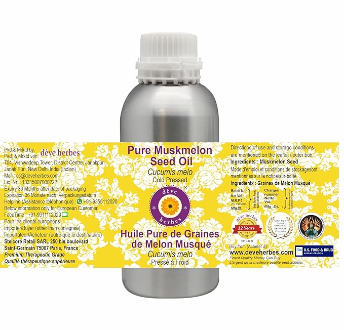 Deve Herbes Pure Muskmelon Seed Oil (Cucumis melo) Cold Pressed 1250ml for personal care (42 oz)