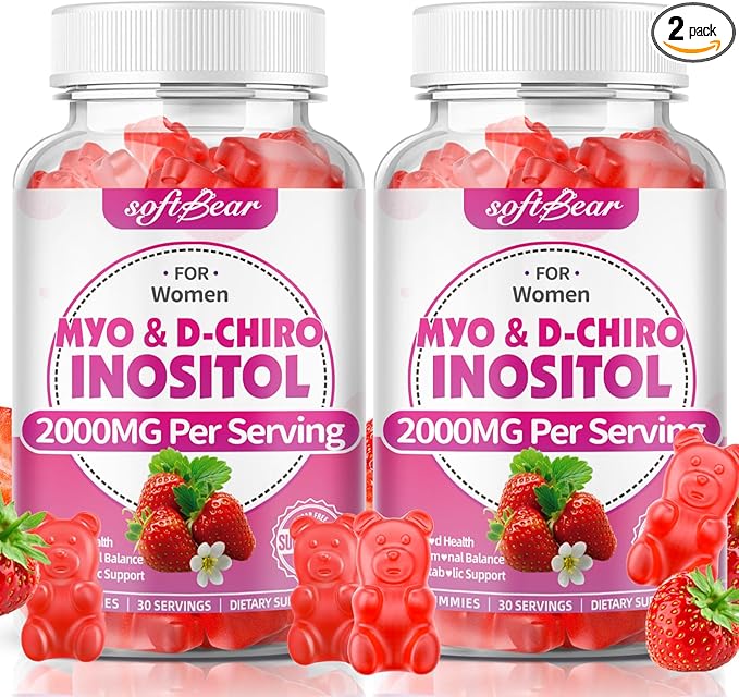 softbear Inositol Supplement for Women, Myo-Inositol & D-Chiro Inositol Gummies Ideal 40:1 Ratio for Female Health & Wellness, Sugar-Free/Veagn/GMO-Free, Strawberry Flavor, 120 Count