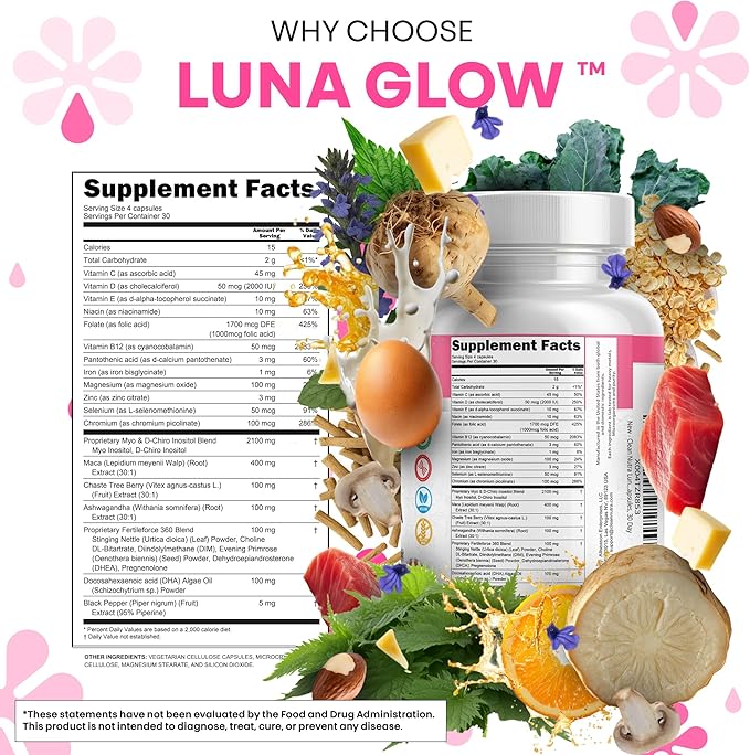 Myo Inositol D Chiro Inositol Supplement for Women - Hormone Balance with Magnesium Ashwagandha Vitamin D3 Folate Maca Root Chasteberry Evening Primrose | Ovarian Support Capsules 120 Count