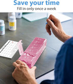 Extra Large Pill Organizer - XXL Vitamin Holder for Weekly Supplements - Double Sided Pill Box 7 Day with Big AM PM Compartments Huge Daily Medicine Dispenser 2 Times a Day Reliable and Easy-to-Use