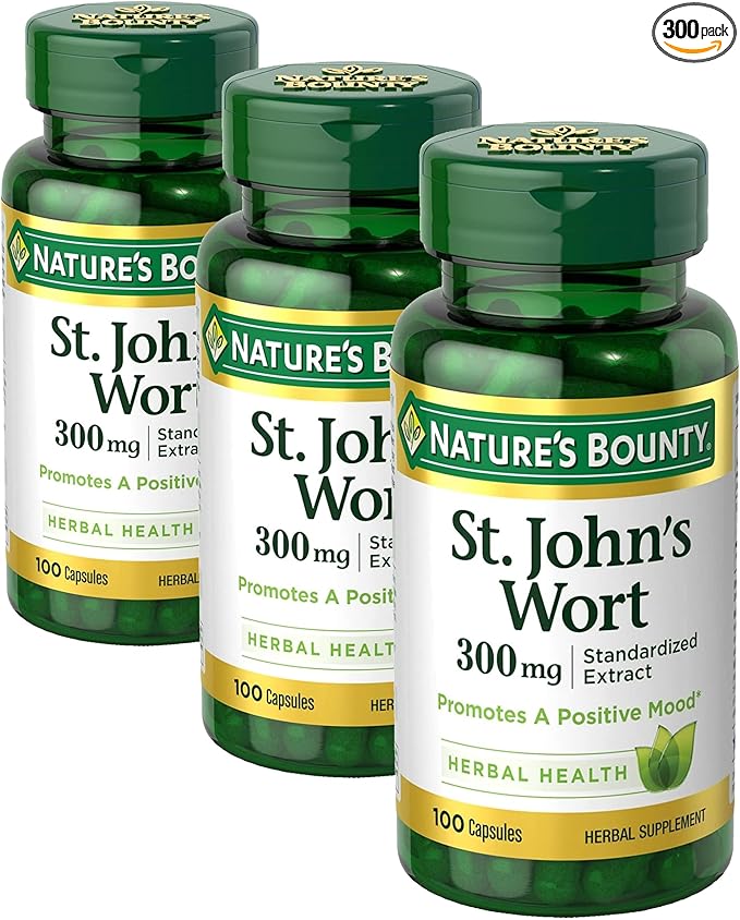 Nature's Bounty St. John’s Wort 300mg Capsules, Herbal Health Supplement, Promotes a Positive Mood, 100 Capsules (Pack of 3)