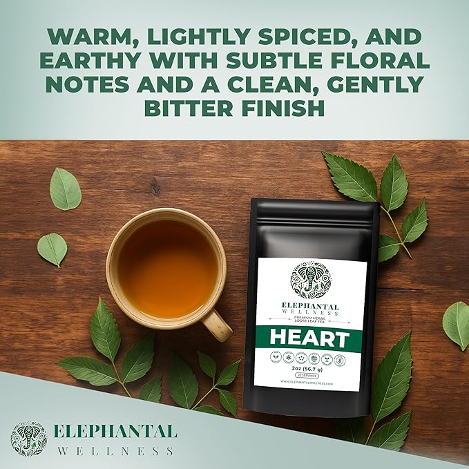 Elephantal Wellness Heart Herbal Tea – Herbal Loose Leaf Tea for Circulation & Cardiovascular Support with Hawthorn, Cinnamon, Ginger & Turmeric – Lightly Caffeinated Green Tea Blend, 2oz, 20 Servings