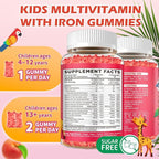 Iron Supplement Gummies for Kids with Multivitamin, Calcium, Zinc, Folate - Kids Iron Gummies Support Immune, Blood Builder, Iron Deficiency, Anemia & Energy - Vegan, Peach 60 Count