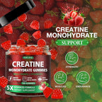 Creatine Gummies for Men & Women - Chewable Creatine Monohydrate Gummies with Taurine & Vitamin B12, 5g Creatine per Serving, Vegan, Strawberry Flavor, 120 Count
