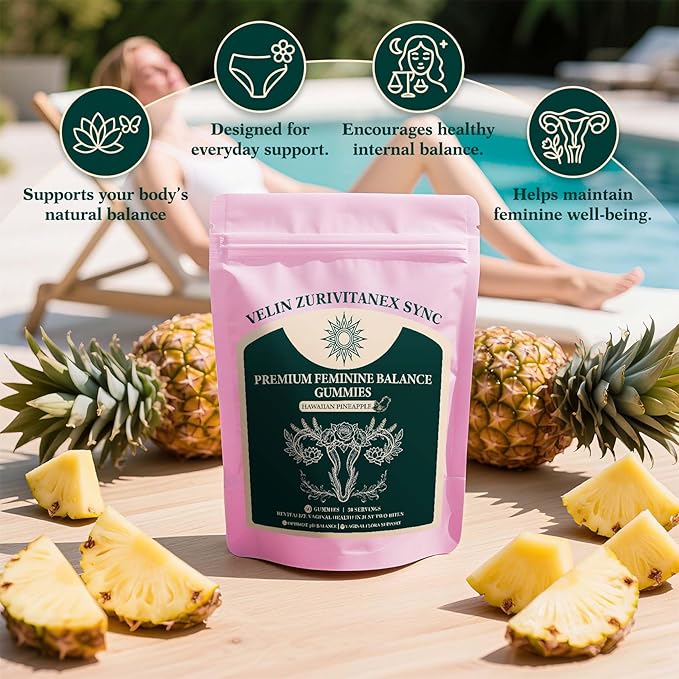 Women’s Daily Probiotic Gummies – Feminine Balance & pH Support – Vegan, Gluten-Free – Pineapple Flavor – 60 Gummies (30 Servings)