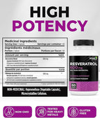 Renew Actives Resveratrol Supplement 600mg per Serving - High-Potency Antioxidant Complex with 50% Trans-Resveratrol – Supports Cellular Health & Longevity - Made in Canada – 60 Vegan Capsules