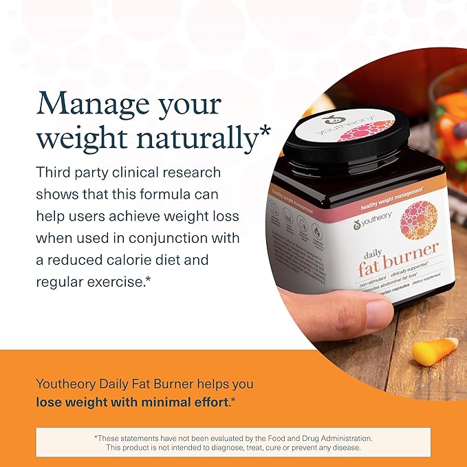 Youtheory Daily Fat Burner - Supports Body Composition & Metabolism - with Citrus Fruit Blend, Chromium & Cayenne Extract - Gluten, Soy & Dairy Free - 60 Vegetarian Capsules (Pack of 2)