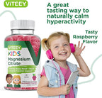 Viteey Kids Magnesium Citrate Gummies - Supports Sleep Aid, Calm Gummies, Muscle Relaxer, Optimal Relaxation - Vegetarian, Gelatin Free, Gluten Free, GMO Free - Tasty Chewable Raspberry Flavored Gummy
