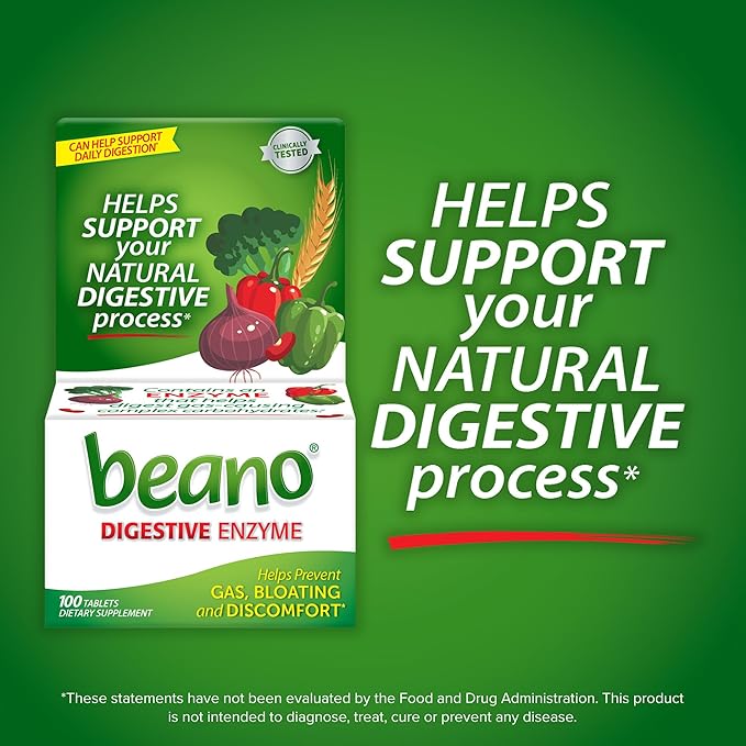 Beano Digestive Enzyme, Preventive Gas Relief for Adults, Helps Prevent Gas & Bloating, 150 Tablets
