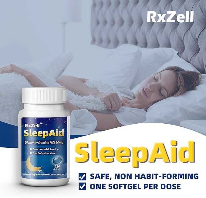 Sleep Aid, Diphenhydramine Softgels 50mg, Easy-to-Swallow, Supports Deeper Restful Sleeping, Non Habit-Forming (220 Counts | Pack of 2)