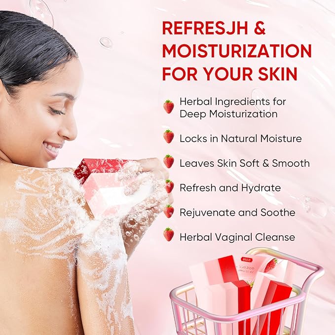 Yoni Soap Bars & Natural Yoni Oil Set, Natural Vaginal Wash for Women Feminine Wash Vaginial Deodorants pH Balance, Eliminates Odor, Feminine Oil 30ml/1 oz, 2 Pcs Vaginal Care Soap (3pcs strawberry)