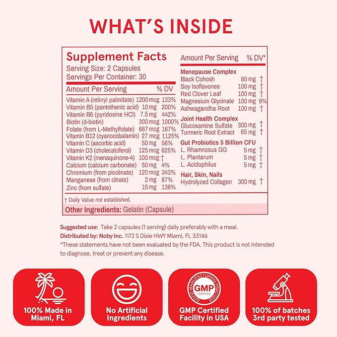 Peach Perfect Menopause Multivitamin | 21 Vitamins for Women 45+ | Black Cohosh, Ashwagandha, Vitamin D3+K2, Probiotics & Collagen | Support for Hot Flashes, Mood Swings, Joint & Skin Health | 30 SVG
