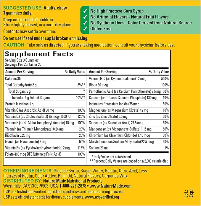 Nature Made Advanced Multivitamin Gummies for Adults, Women's and Men's Multivitamin Gummies with Magnesium Citrate, Calcium & B Vitamins, Daily Support, 90 Gummies, 30 Day Supply