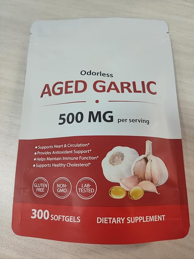 NIFEISHI Aged Garlic Extract Capsules, (300 Count) 500mg Odorless, Garlic Supplement, 2-Year Matured for Overall Wellness, Non-GMO, Gluten-Free, Vegetarian